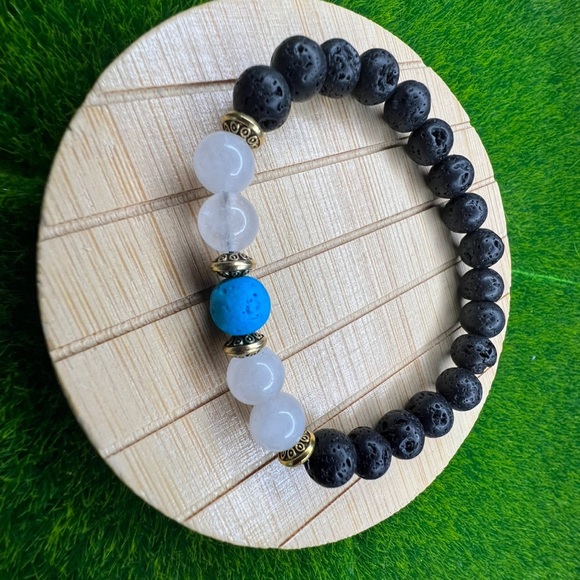 Lava Stone Coral Blue, White Agate Diffuser essential oil Bracelet - Picture 2 of 7